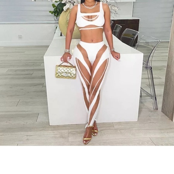 3/$28❤️SEXY PARTY/NIGHT CLUB HOLLOW VEST+TIGHT TRANSPARENT 2PIC WOMAN SET - Picture 1 of 6